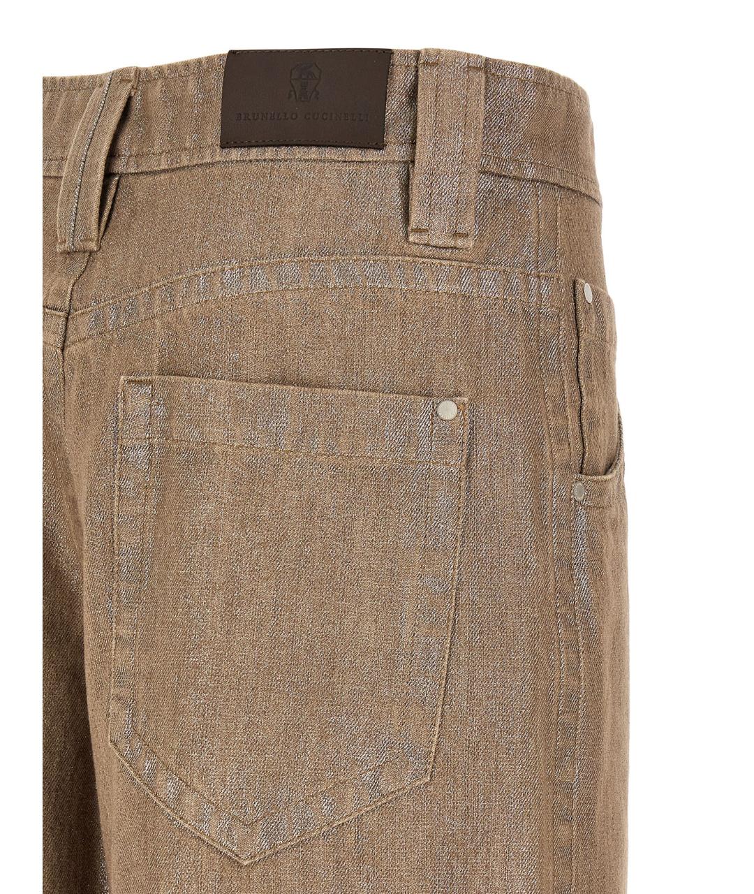 BRUNELLO CUCINELLI Бежевые хлопковые прямые джинсы, фото 4