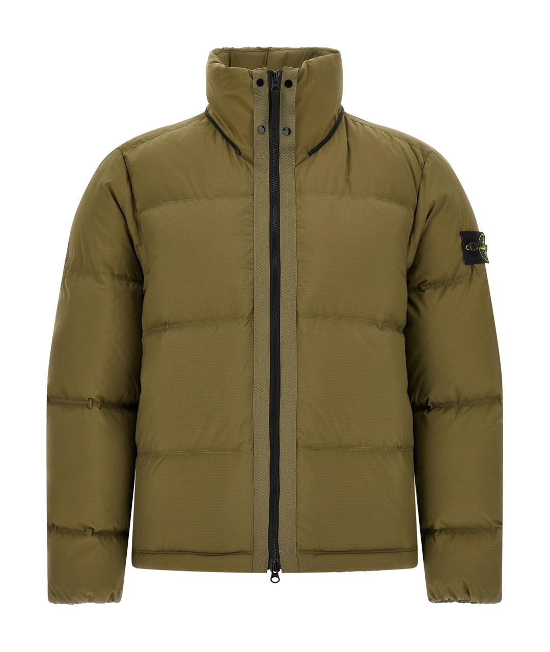 STONE ISLAND Зеленый полиамидовый пуховик, фото 2