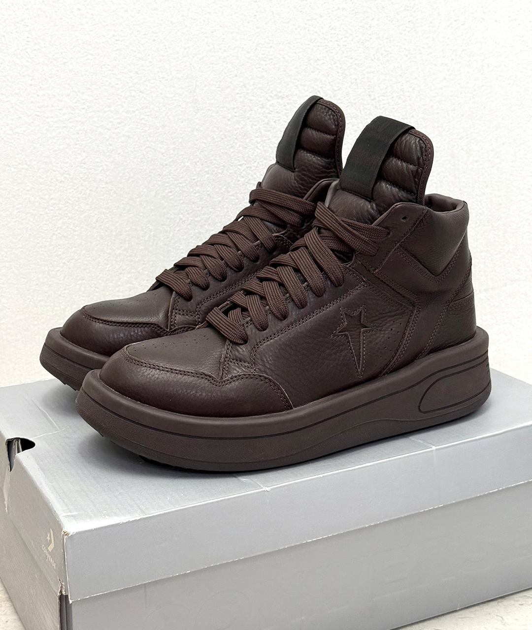 RICK OWENS DRKSHDW Коричневые кожаные кроссовки, фото 9
