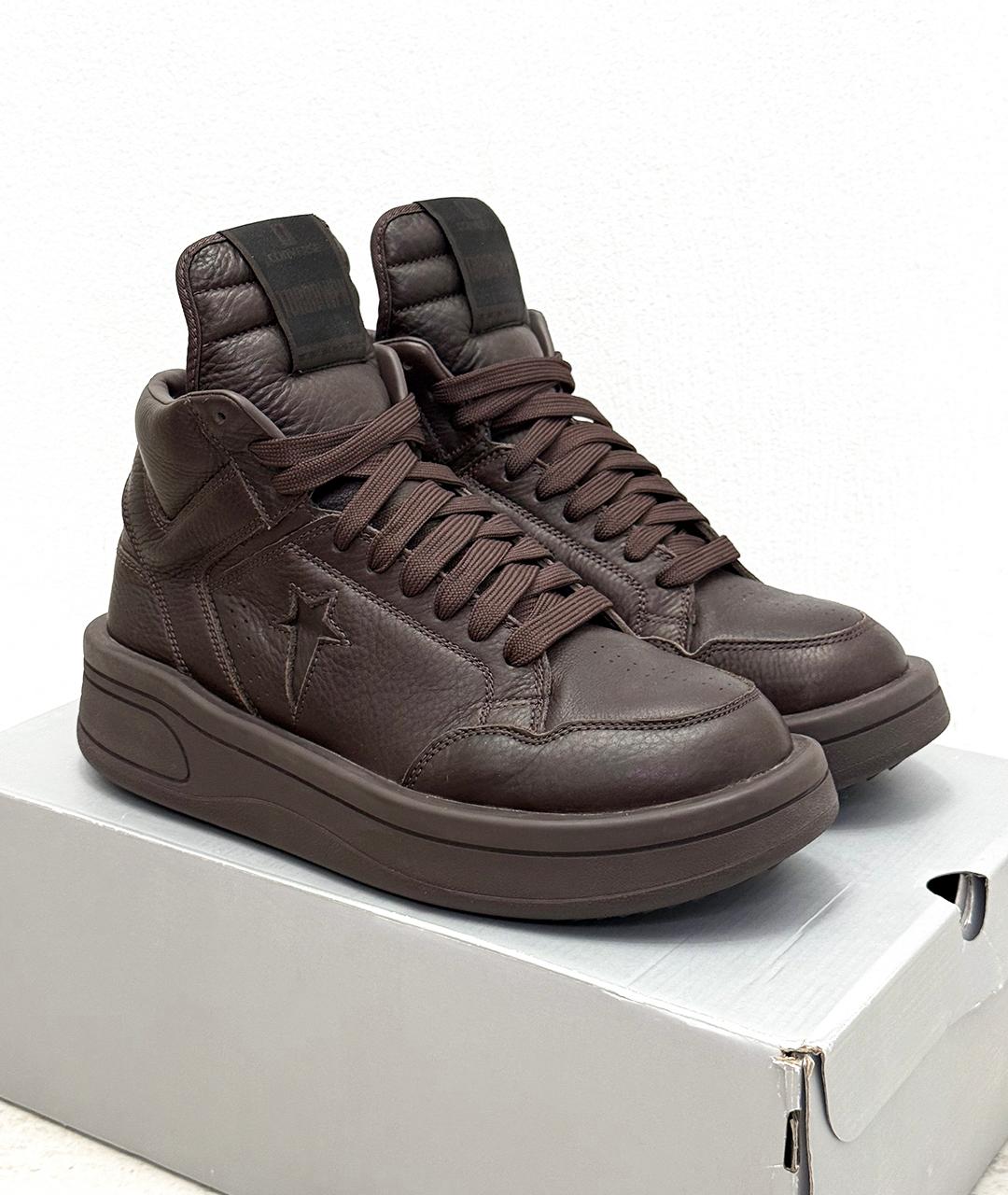 RICK OWENS DRKSHDW Коричневые кожаные высокие кроссовки / кеды, фото 8