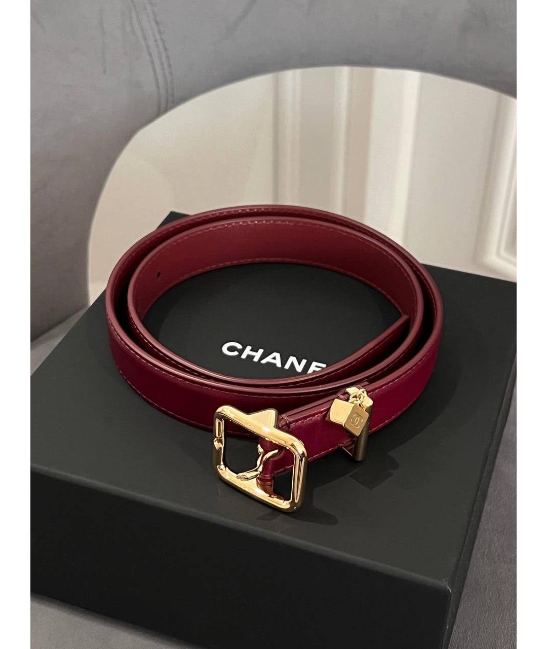 CHANEL Бордовый кожаный ремень, фото 4