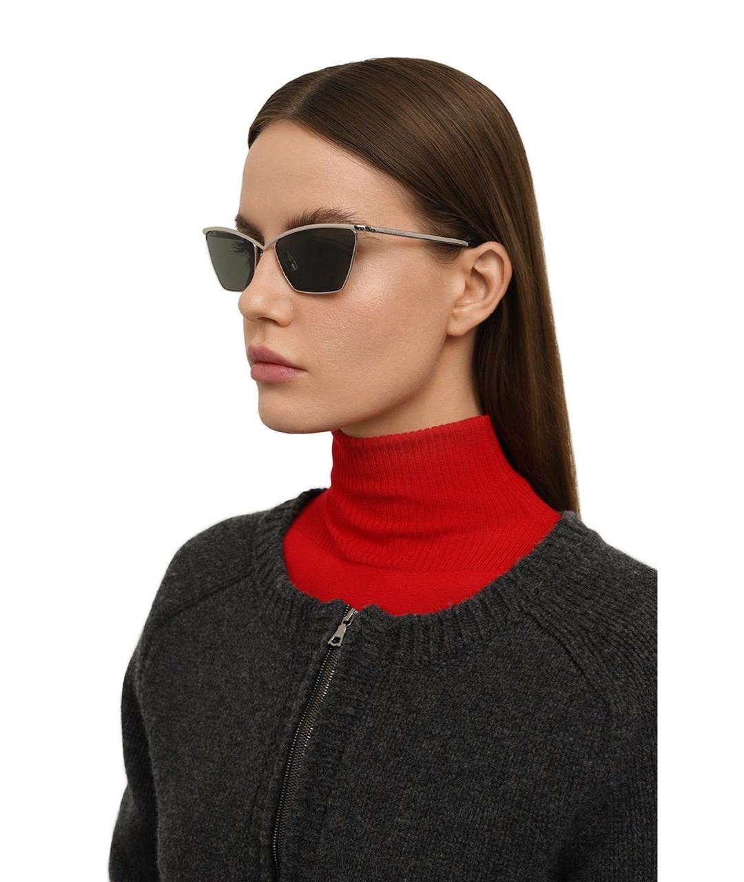 SAINT LAURENT Серые металлические солнцезащитные очки, фото 3