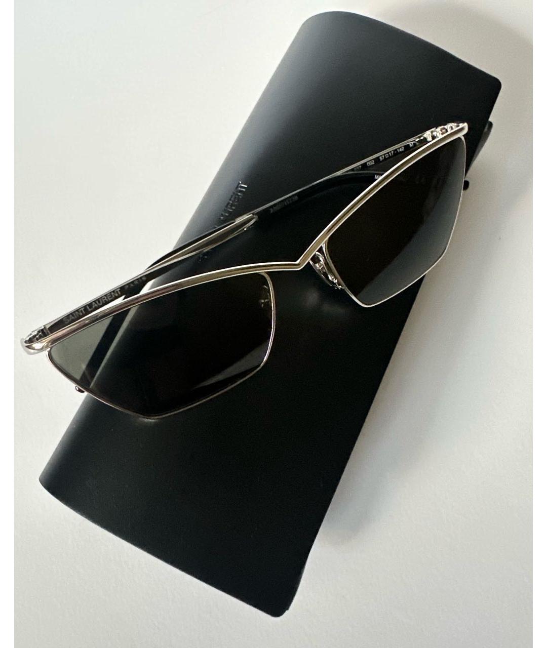 SAINT LAURENT Серые металлические солнцезащитные очки, фото 4