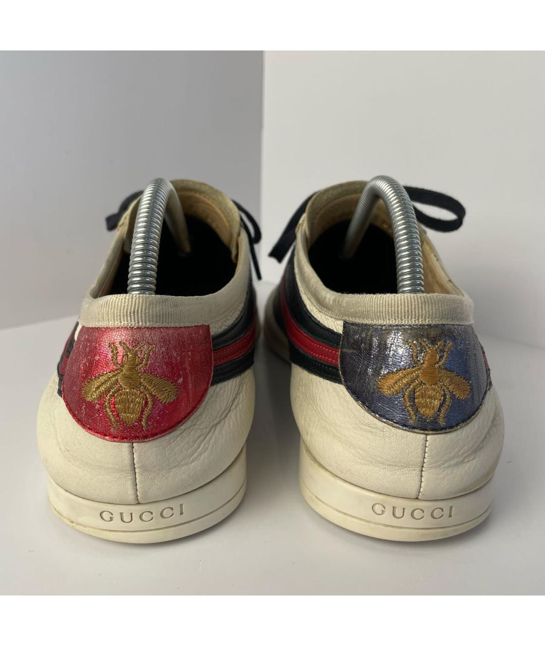 GUCCI Бежевые кожаные низкие кроссовки / кеды, фото 4