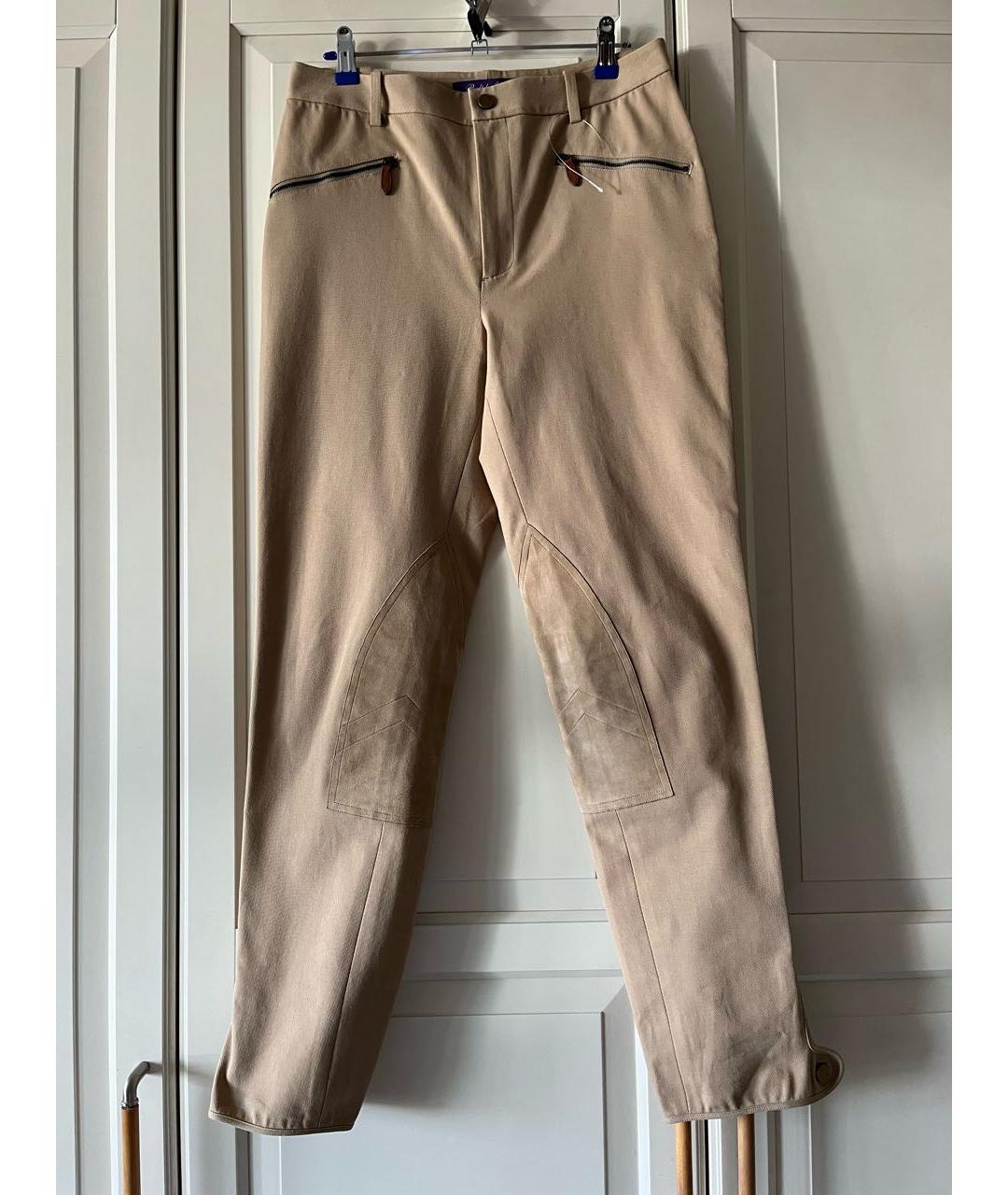 RALPH LAUREN PURPLE LABEL Бежевые хлопко-эластановые брюки узкие, фото 7