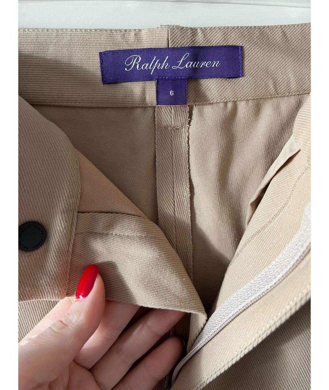 RALPH LAUREN PURPLE LABEL Бежевые хлопко-эластановые брюки узкие, фото 3