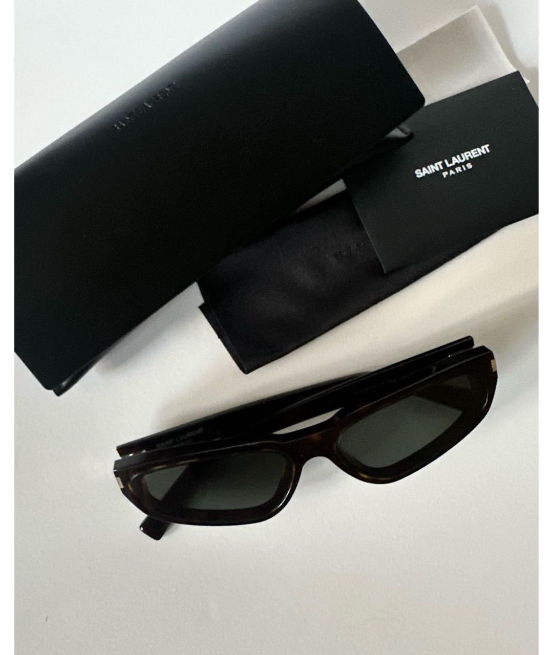 SAINT LAURENT Коричневые пластиковые солнцезащитные очки, фото 4