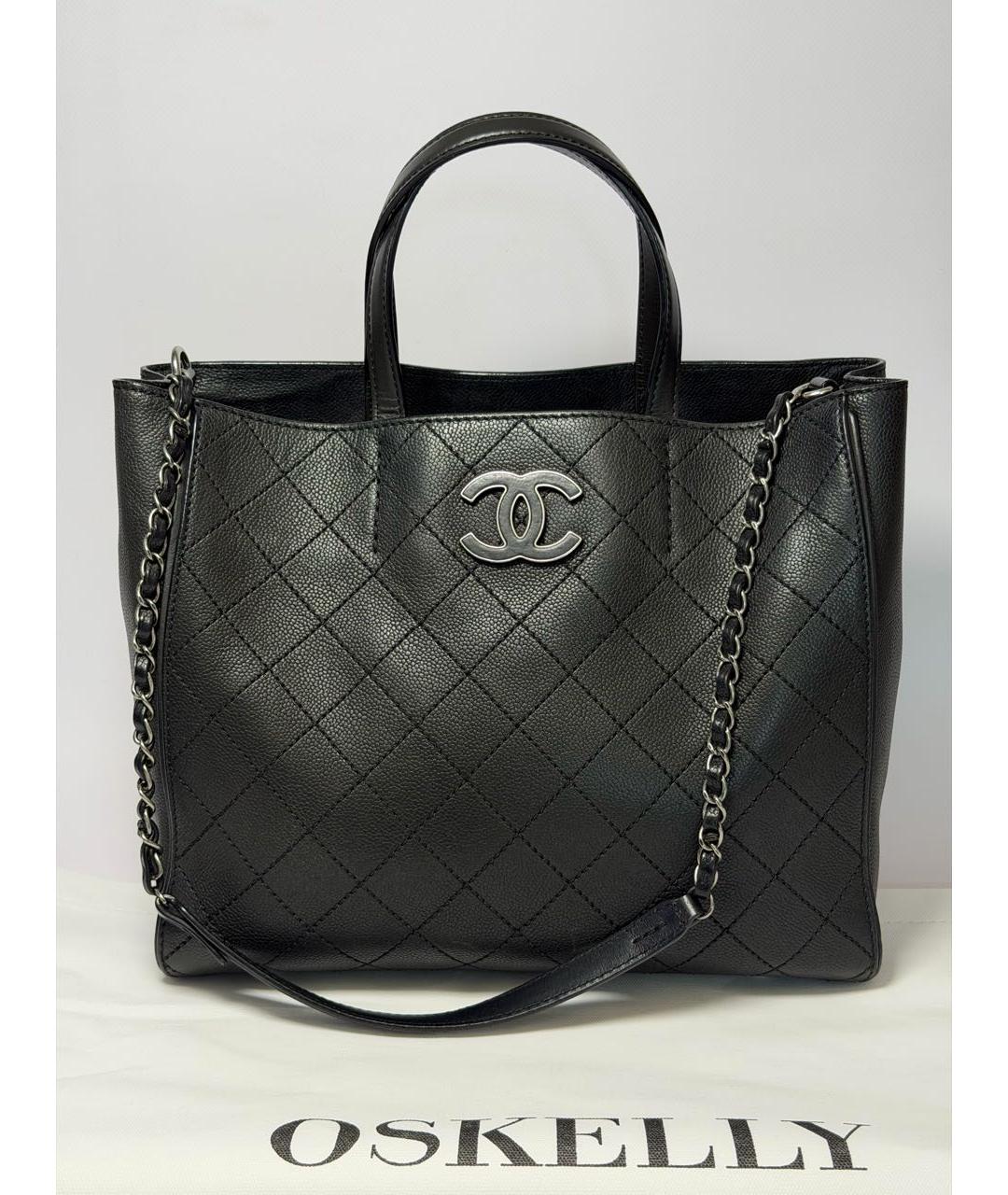 CHANEL Черная кожаная сумка тоут, фото 9