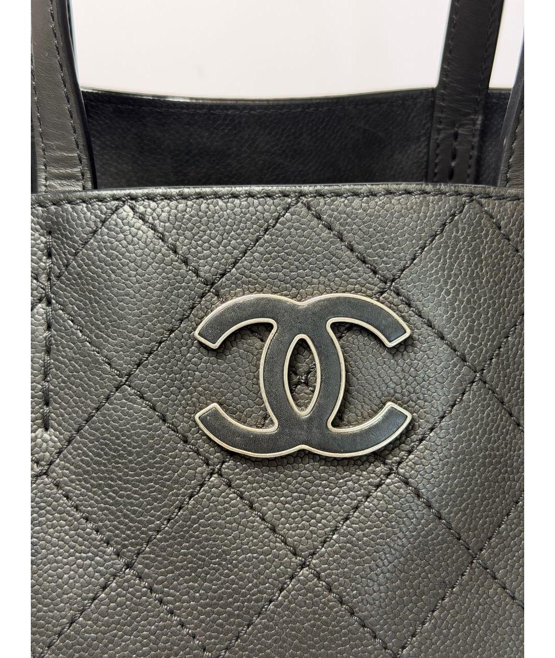 CHANEL Черная кожаная сумка тоут, фото 7