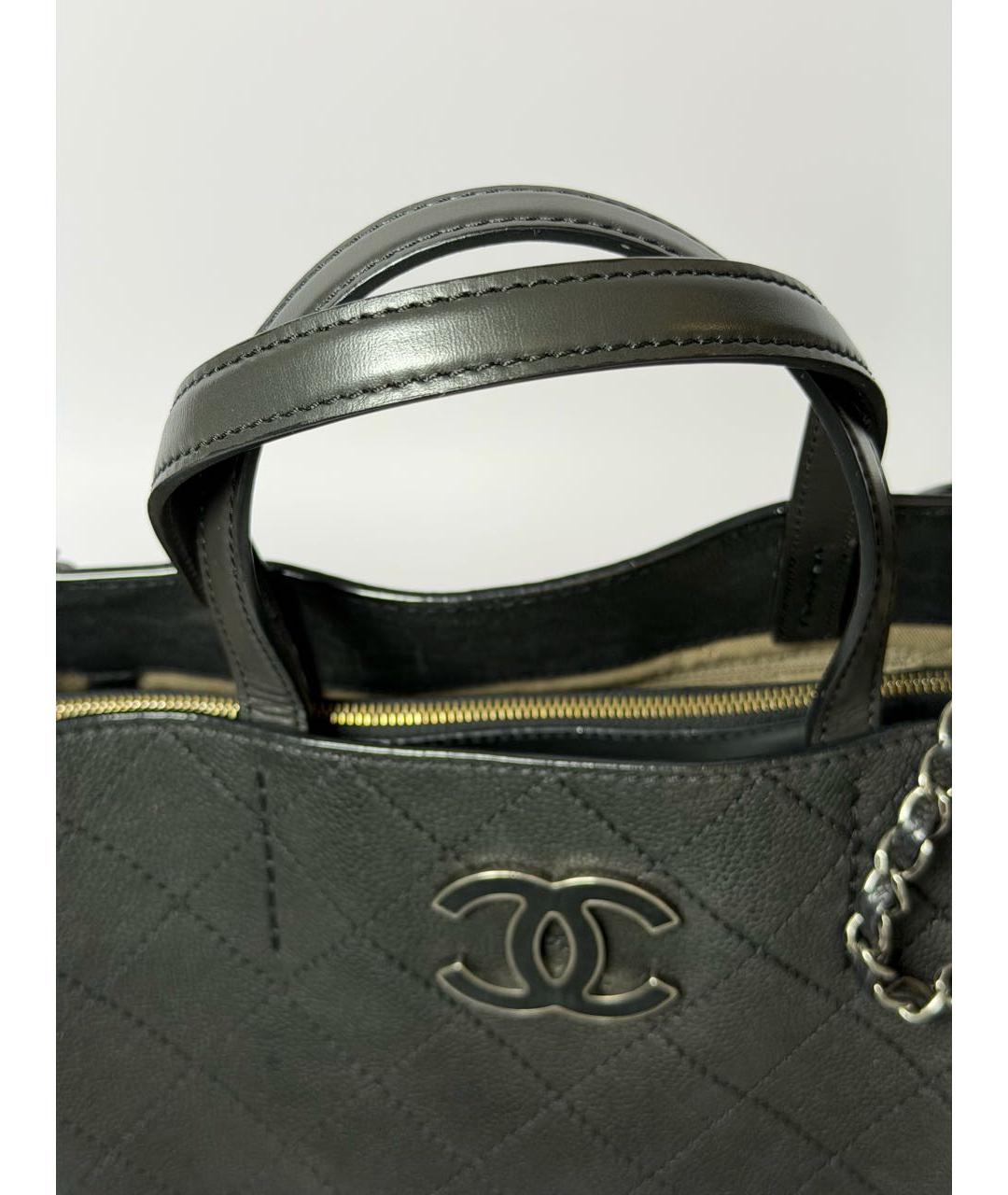 CHANEL Черная кожаная сумка тоут, фото 8