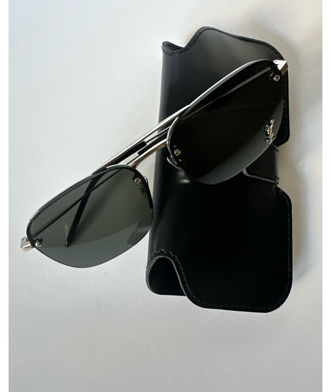SAINT LAURENT Серые металлические солнцезащитные очки, фото 5