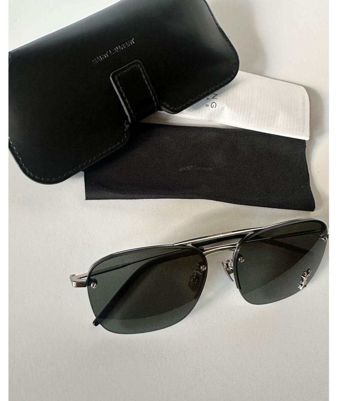 SAINT LAURENT Серые металлические солнцезащитные очки, фото 3