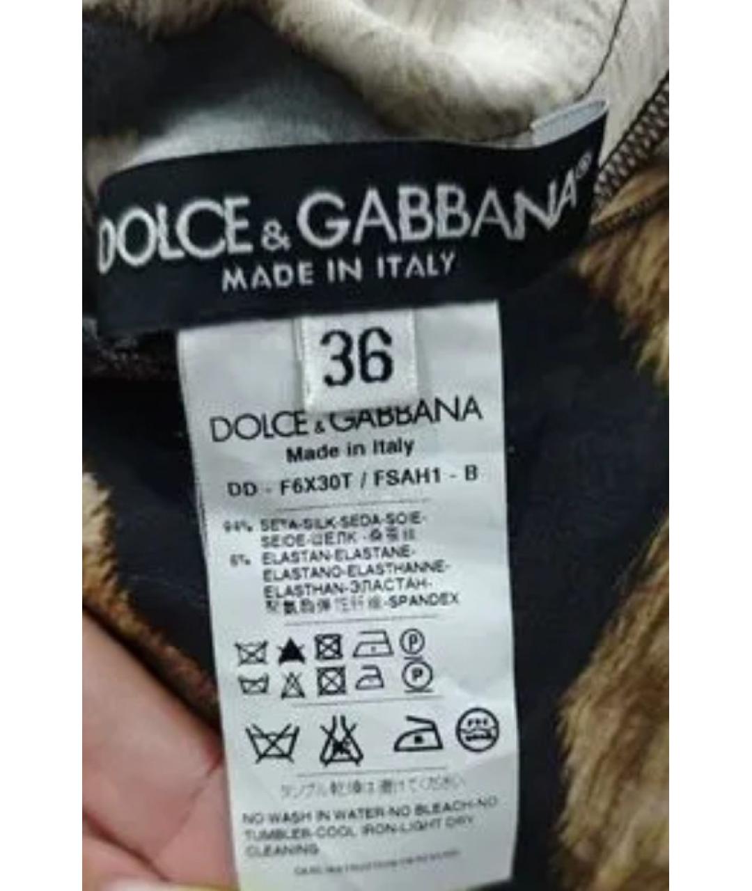 DOLCE&GABBANA Коричневое шелковое повседневное платье, фото 9