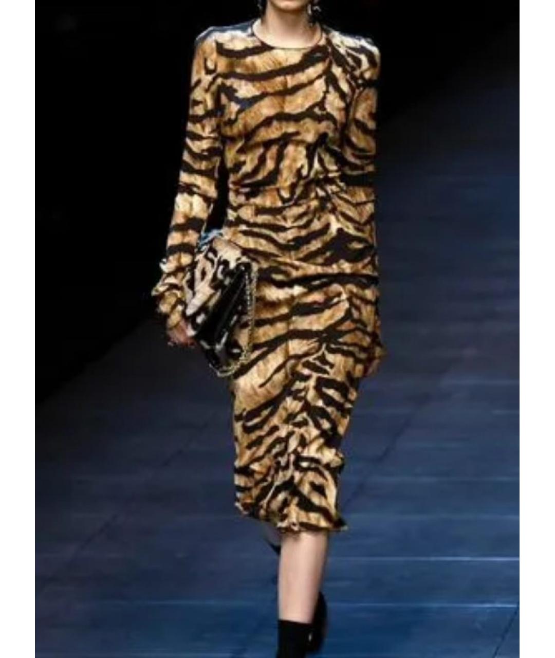 DOLCE&GABBANA Коричневое шелковое повседневное платье, фото 3
