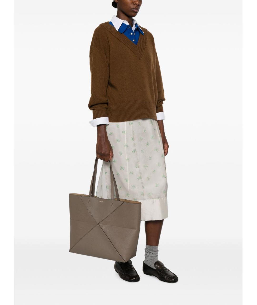 LOEWE Бежевая кожаная сумка тоут, фото 5