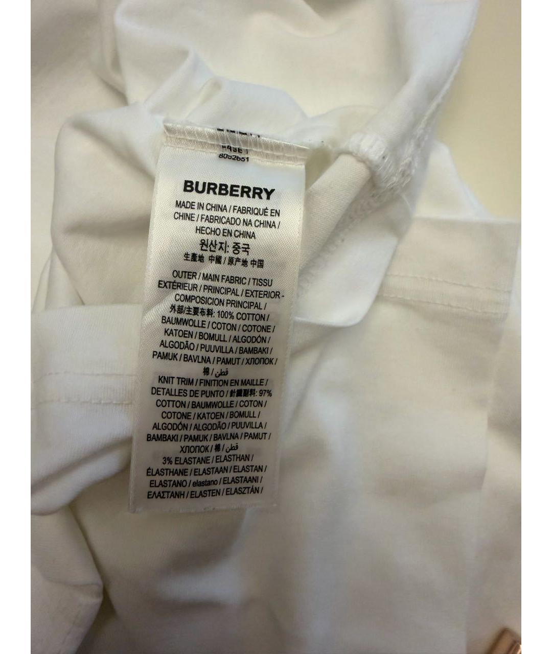 BURBERRY Белая хлопковая футболка, фото 6