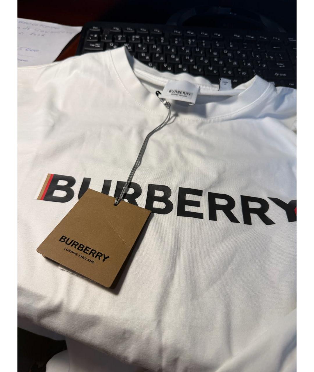BURBERRY Белая хлопковая футболка, фото 5