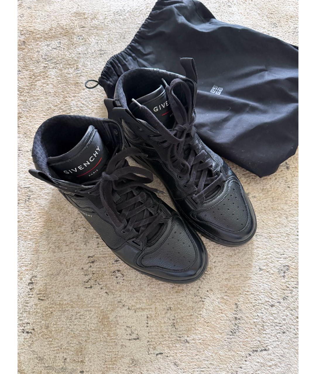 GIVENCHY Черные кожаные высокие кроссовки / кеды, фото 1