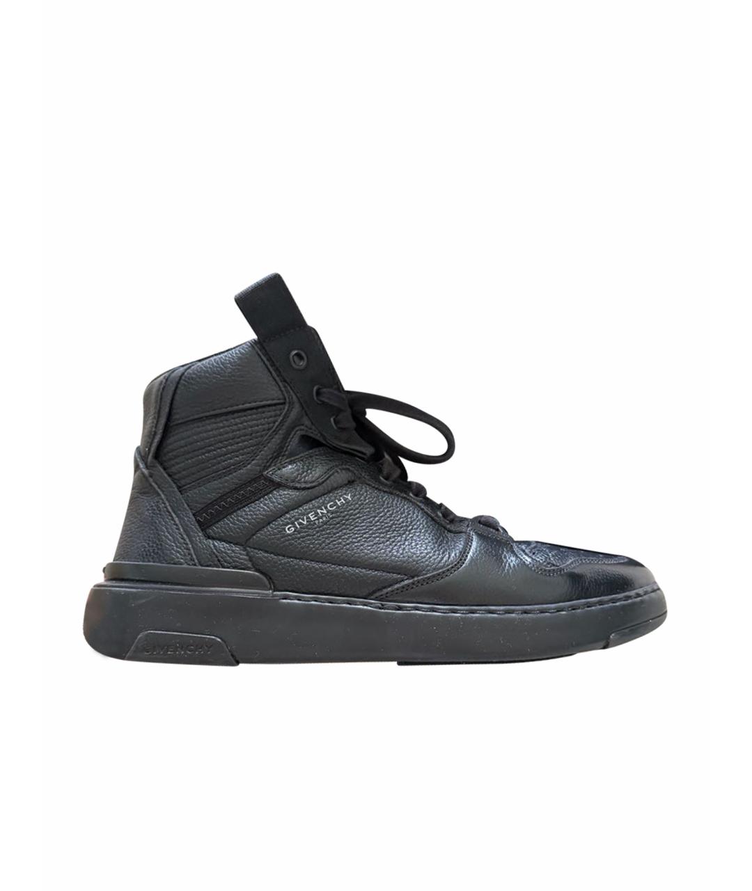 GIVENCHY Черные кожаные высокие кроссовки / кеды, фото 1
