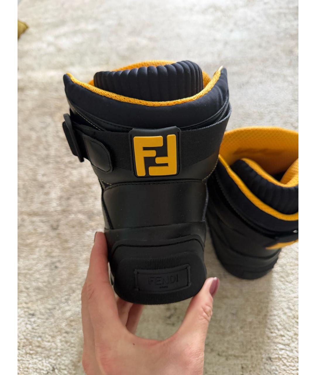 FENDI Черные кожаные высокие кроссовки / кеды, фото 4