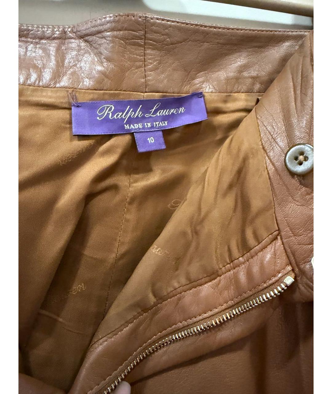 RALPH LAUREN Коричневые кожаные прямые брюки, фото 3
