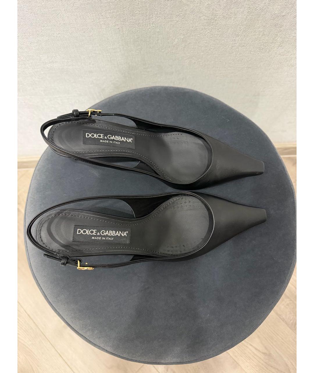 DOLCE&GABBANA Черные кожаные лодочки на низком каблуке, фото 2