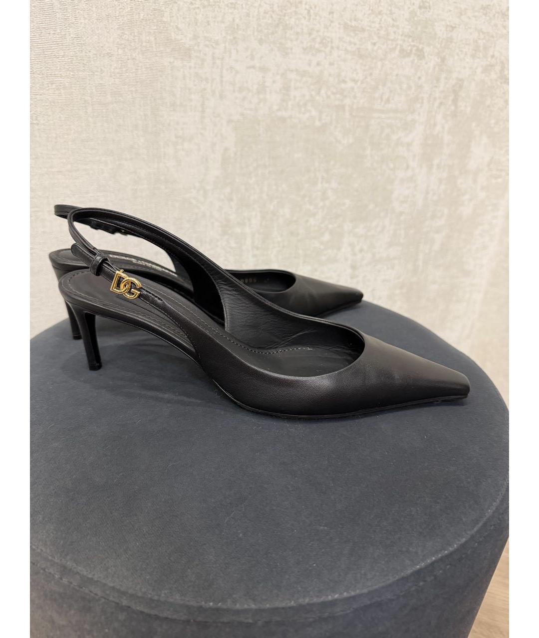 DOLCE&GABBANA Черные кожаные лодочки на низком каблуке, фото 3