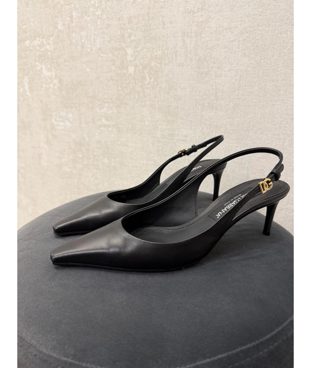 DOLCE&GABBANA Черные кожаные лодочки на низком каблуке, фото 1