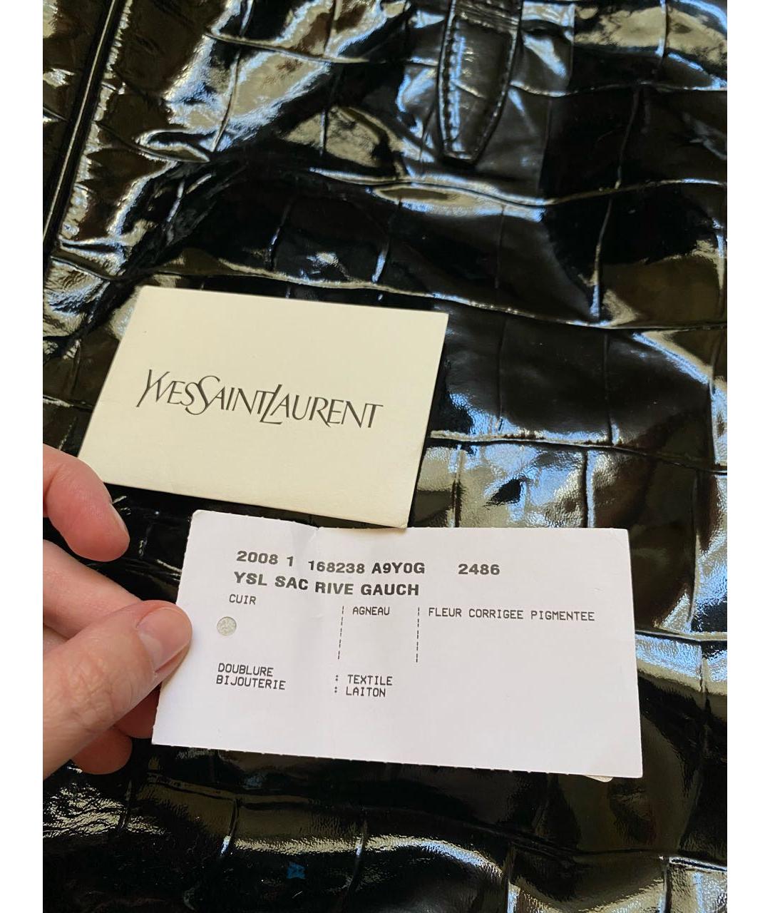 SAINT LAURENT Черная сумка тоут из лакированной кожи, фото 5