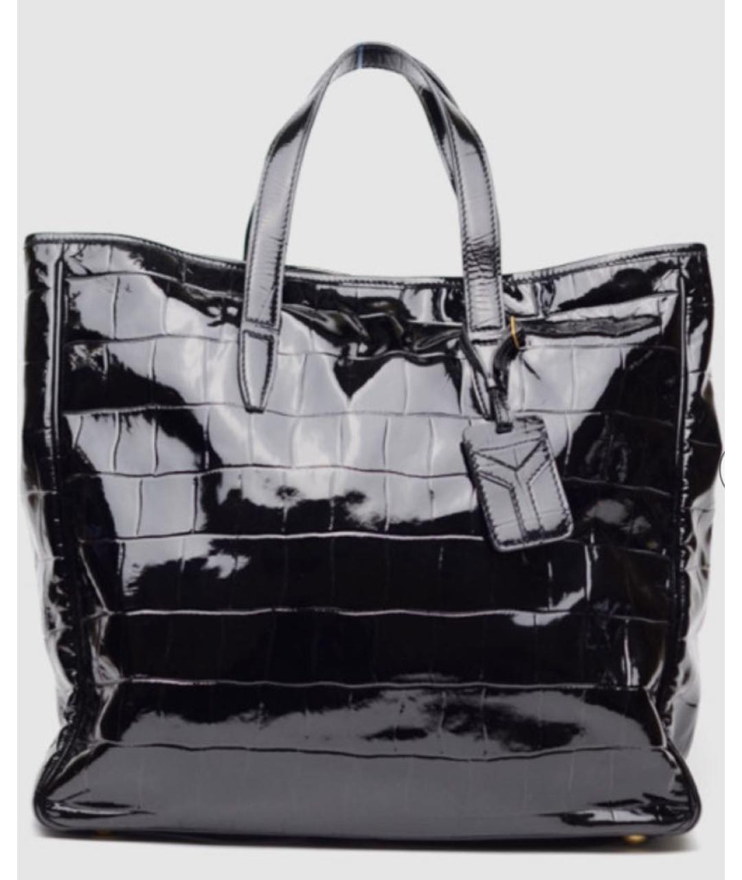 SAINT LAURENT Черная сумка тоут из лакированной кожи, фото 8