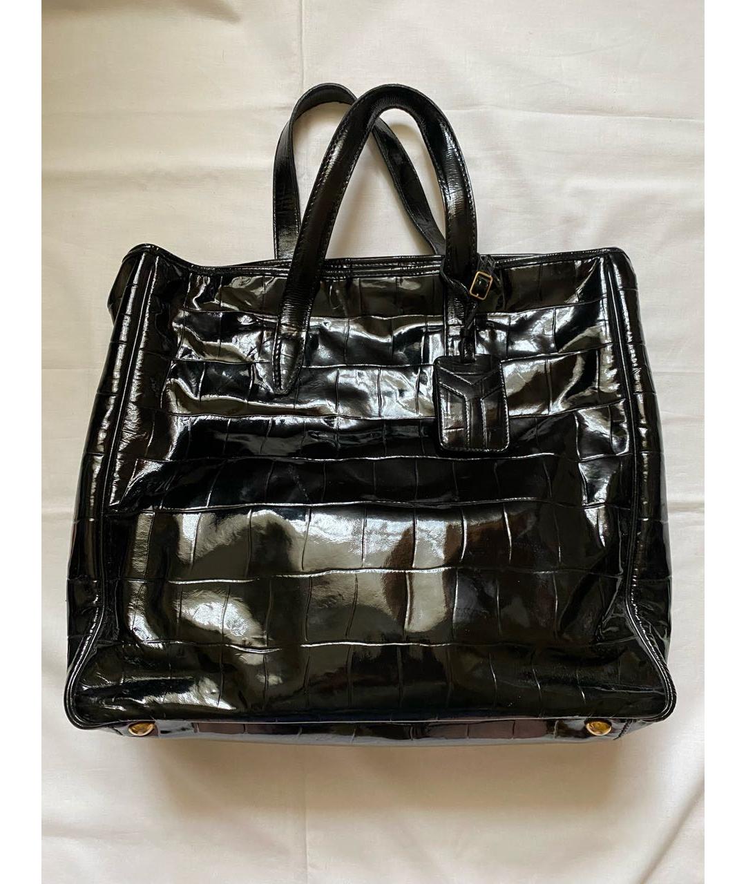 SAINT LAURENT Черная сумка тоут из лакированной кожи, фото 1
