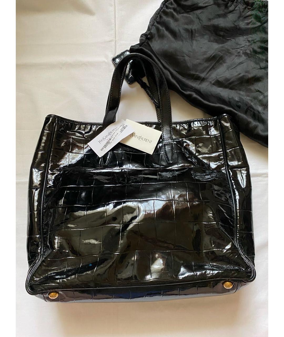 SAINT LAURENT Черная сумка тоут из лакированной кожи, фото 3