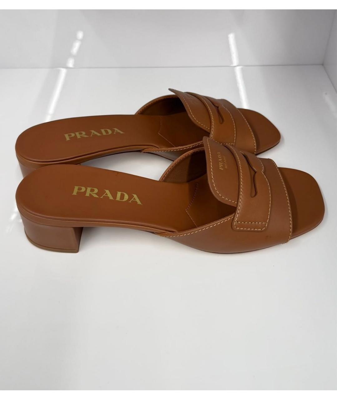 PRADA Оранжевые кожаные босоножки, фото 1