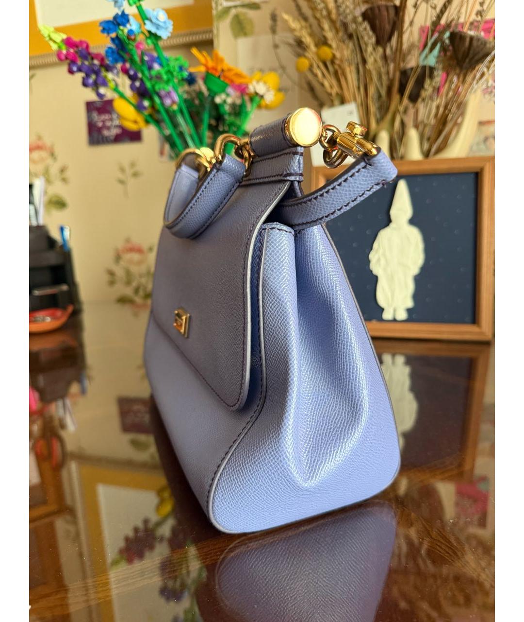 DOLCE&GABBANA Голубая кожаная сумка с короткими ручками, фото 5