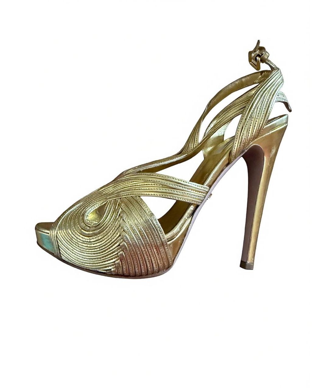 PRADA Золотые кожаные босоножки, фото 5