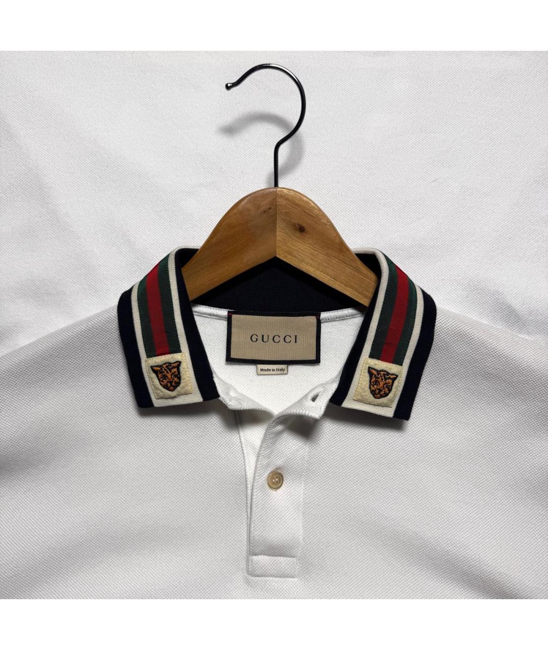 GUCCI Белое хлопко-эластановое поло с коротким рукавом, фото 2