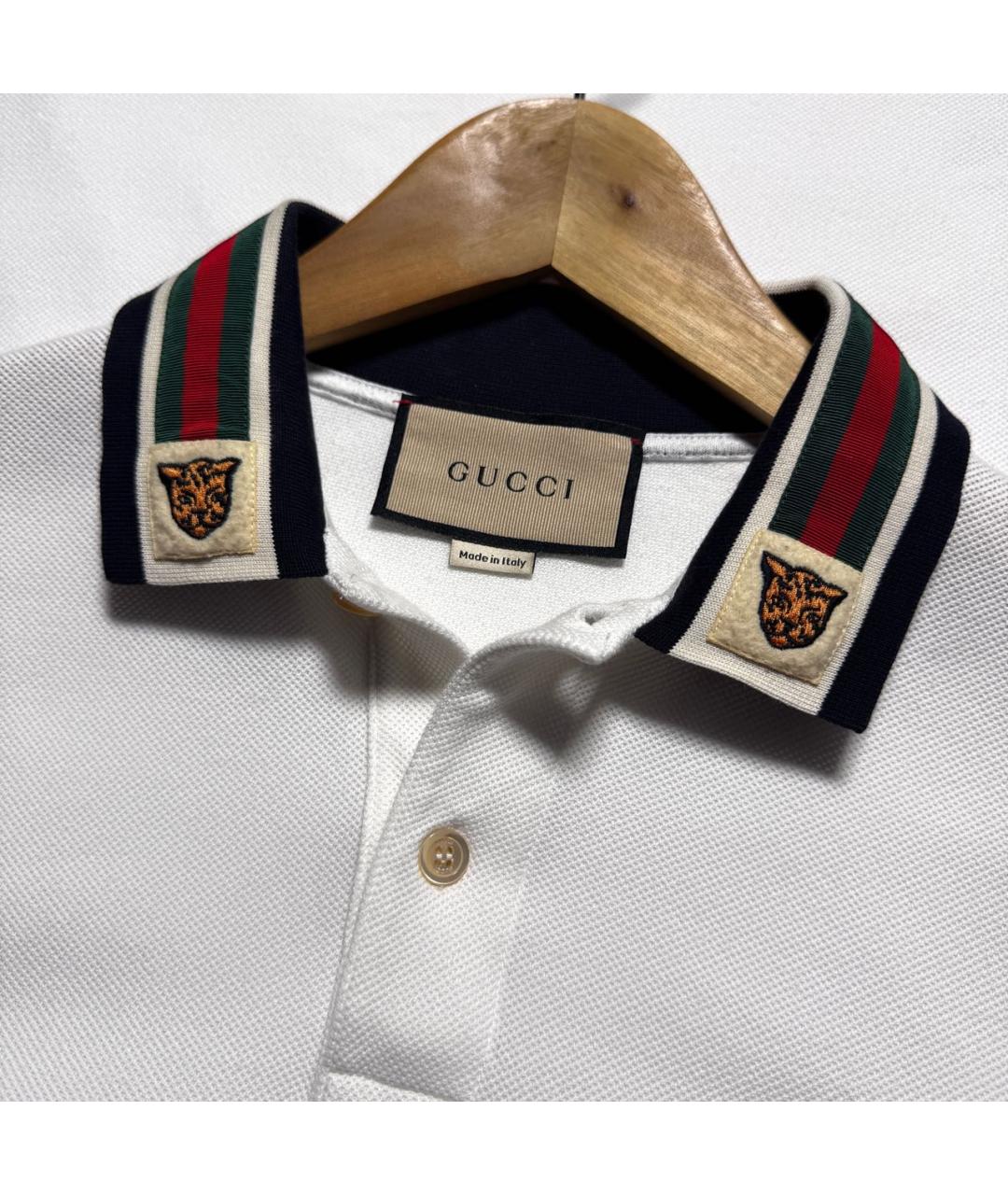 GUCCI Белое хлопко-эластановое поло с коротким рукавом, фото 3