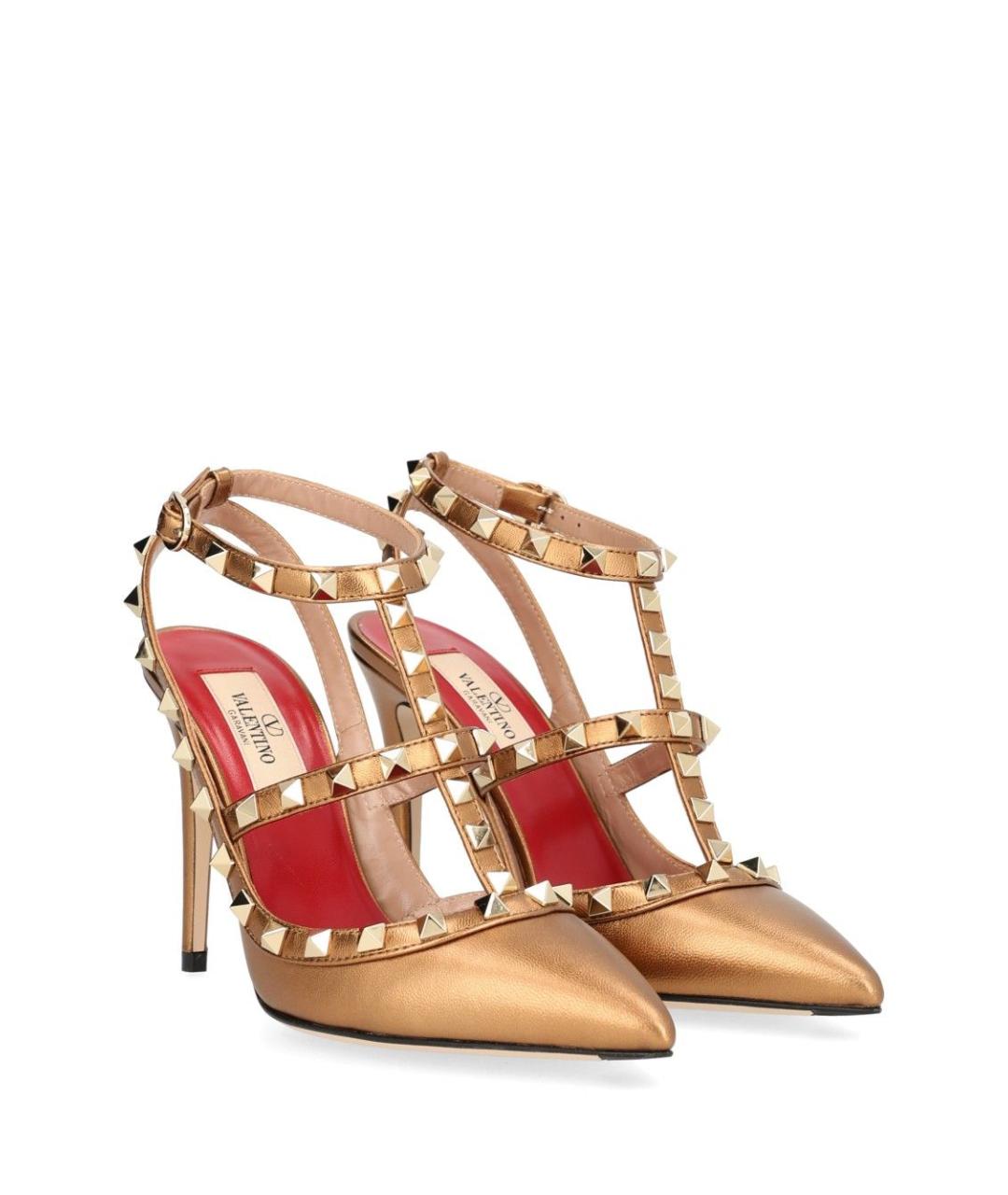 VALENTINO Золотые кожаные босоножки, фото 2