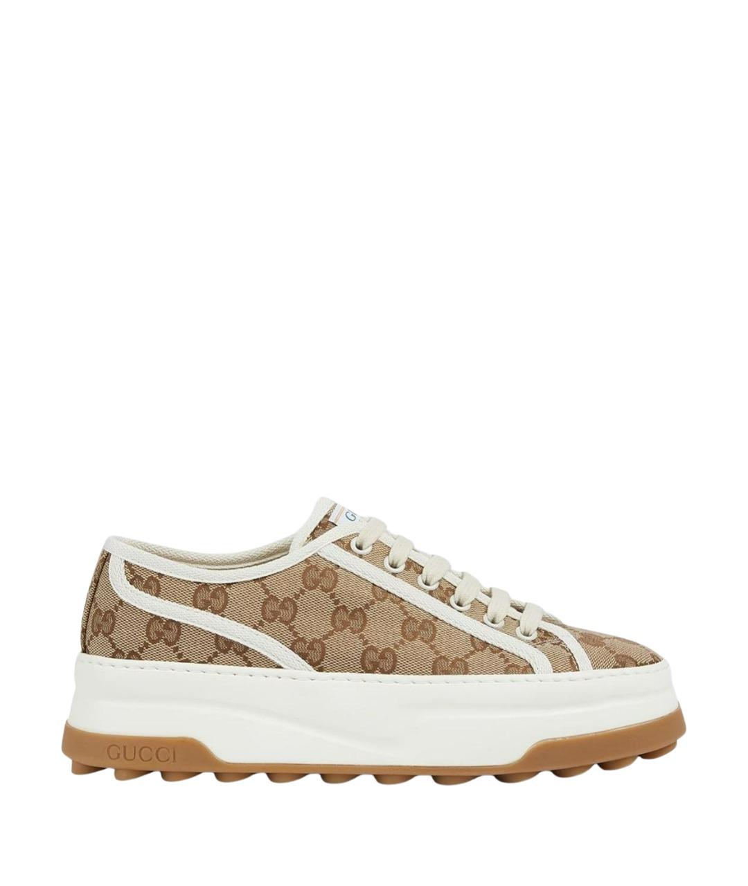 GUCCI Бежевые текстильные низкие кроссовки / кеды, фото 1