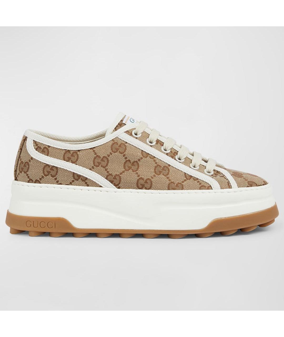 GUCCI Бежевые текстильные низкие кроссовки / кеды, фото 5
