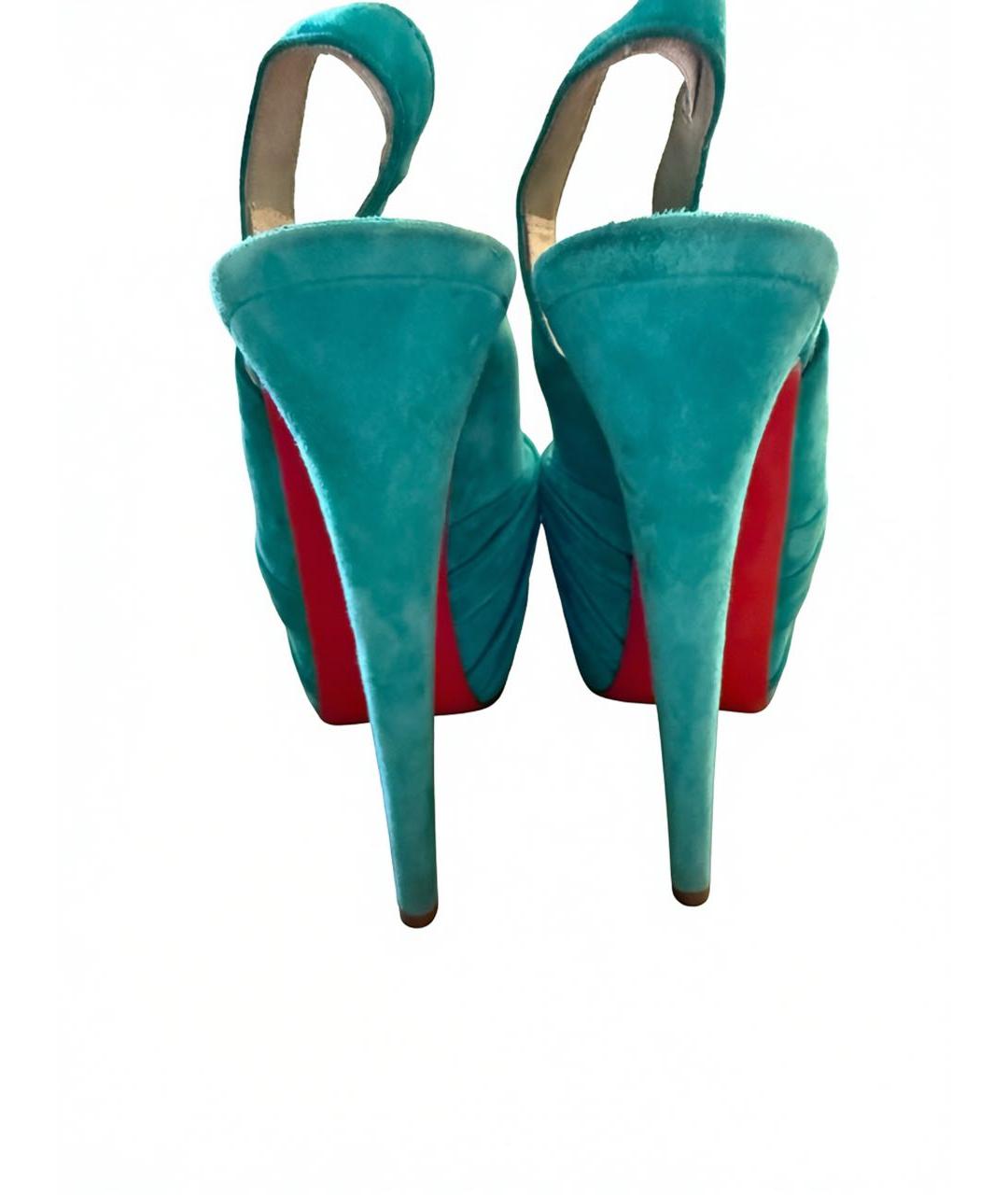 CHRISTIAN LOUBOUTIN Бирюзовые замшевые босоножки, фото 4
