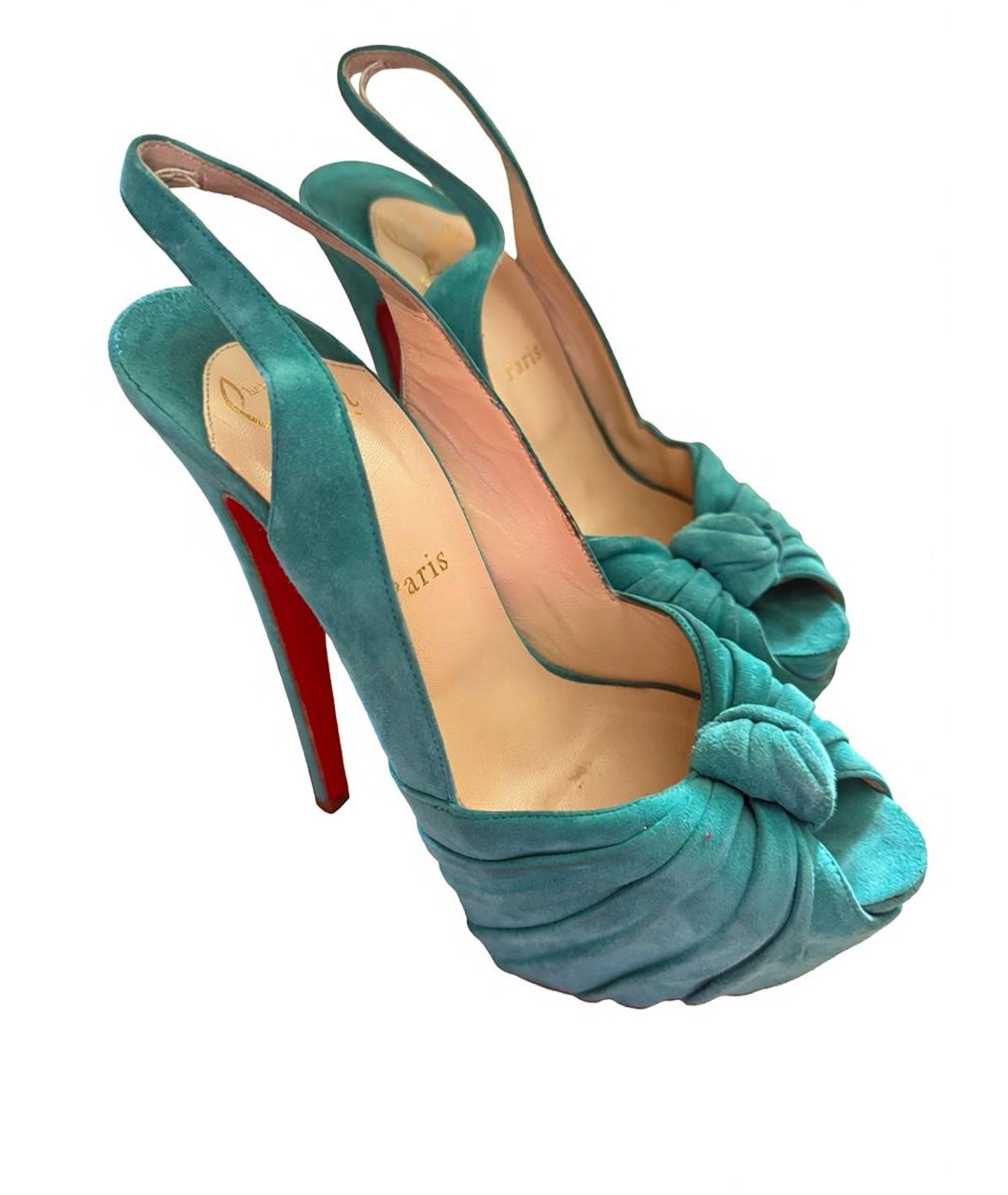 CHRISTIAN LOUBOUTIN Бирюзовые замшевые босоножки, фото 5