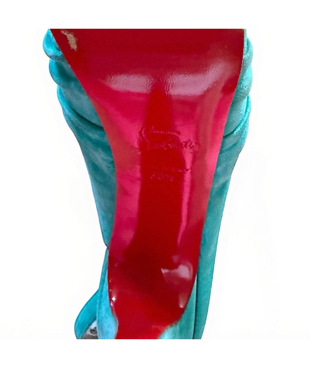 CHRISTIAN LOUBOUTIN Бирюзовые замшевые босоножки, фото 6