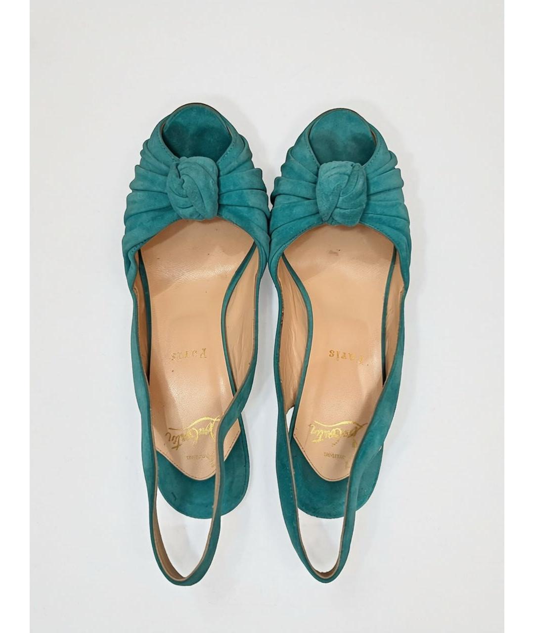 CHRISTIAN LOUBOUTIN Бирюзовые замшевые босоножки, фото 3