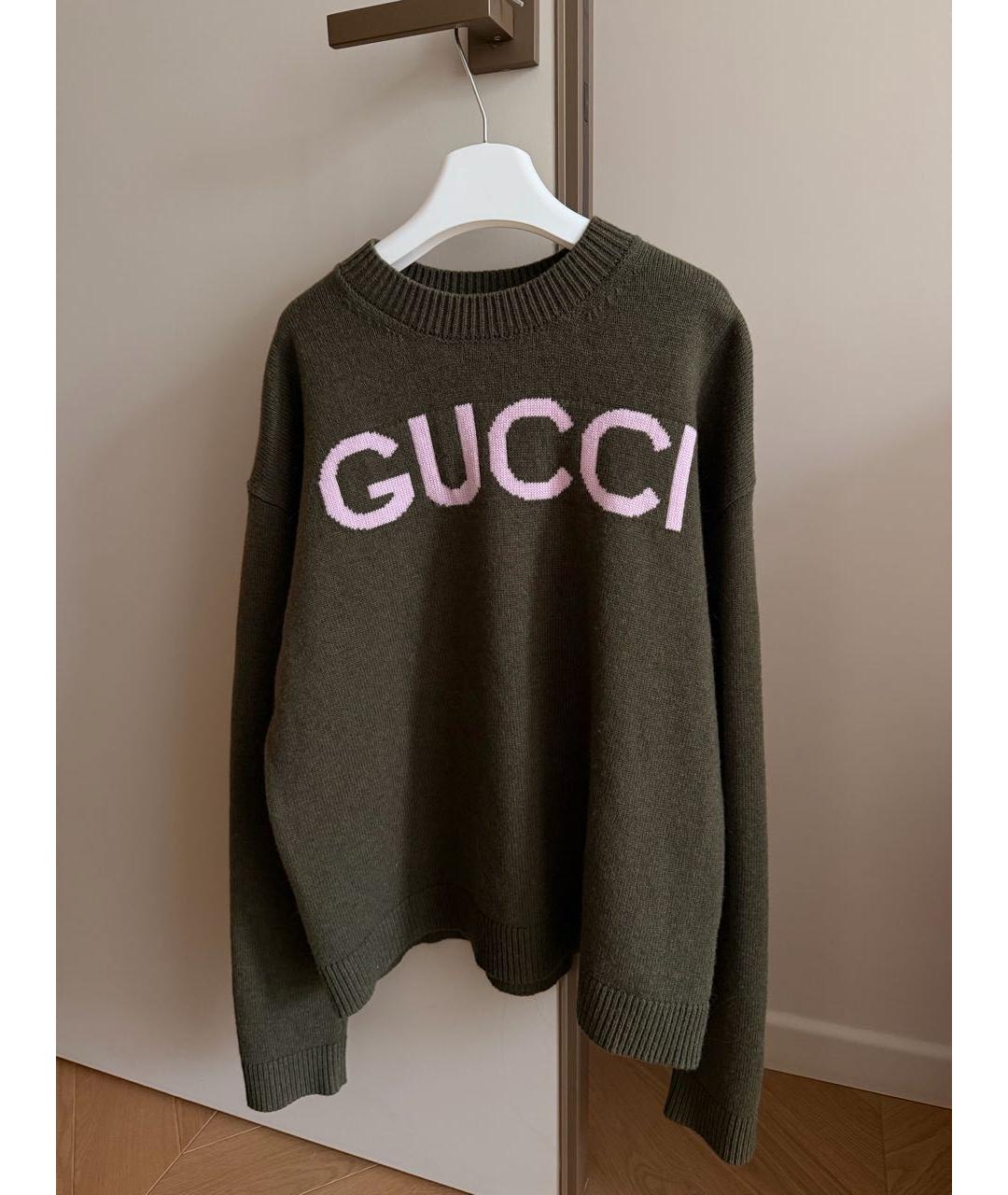 GUCCI Хаки шерстяной джемпер / свитер, фото 2