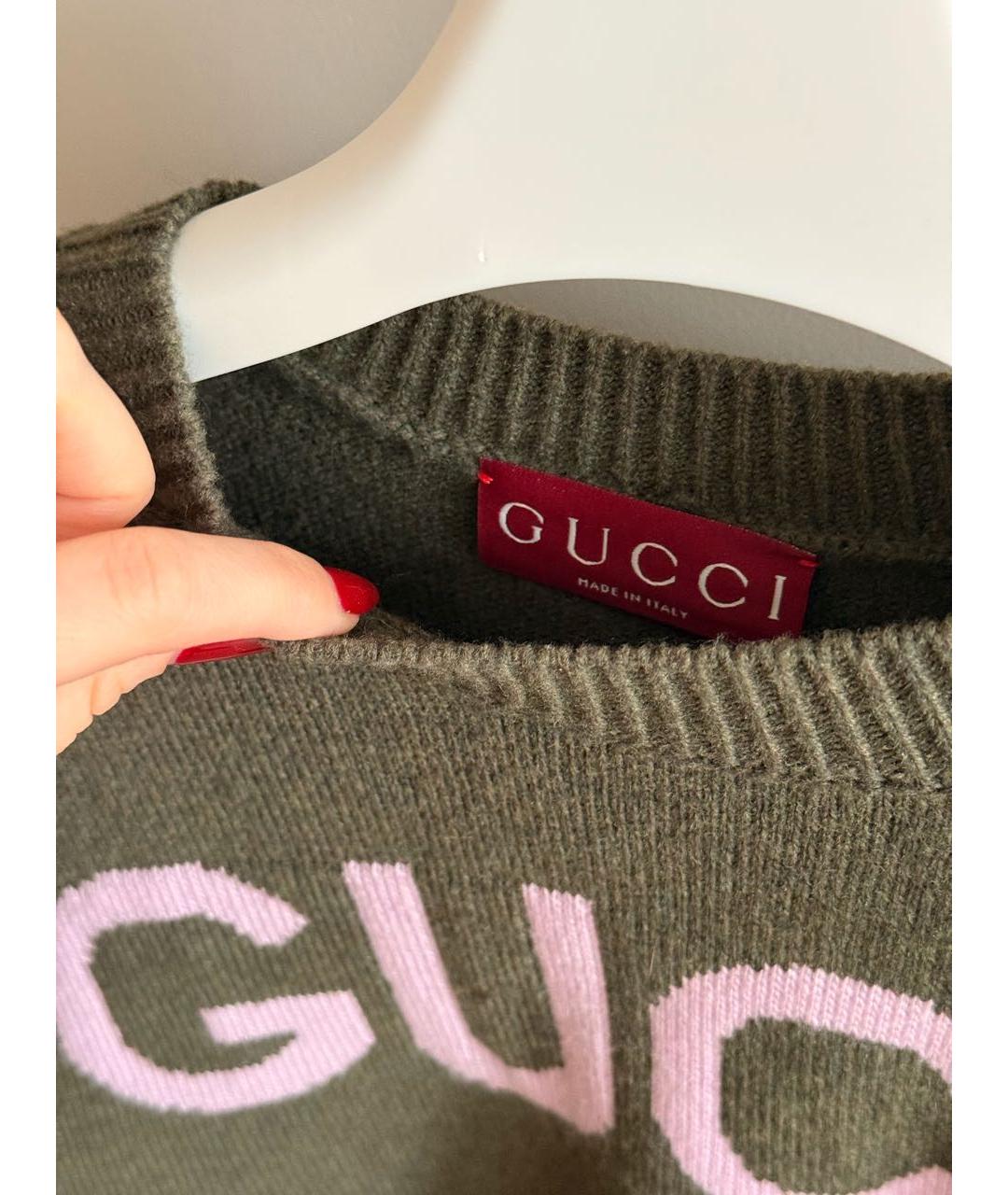GUCCI Хаки шерстяной джемпер / свитер, фото 3