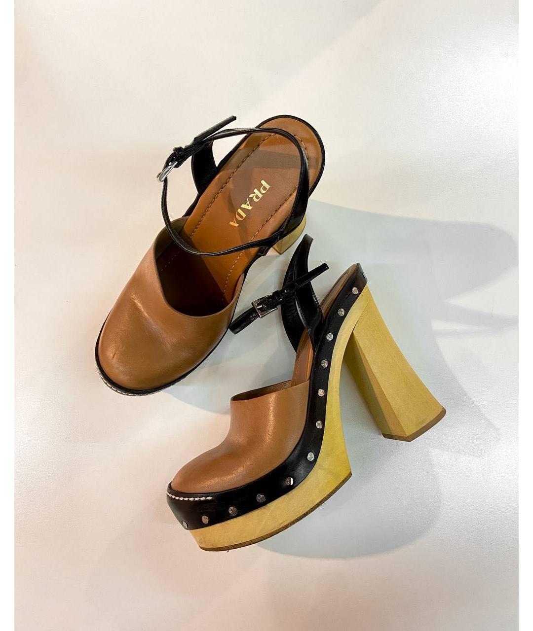 PRADA Коричневые кожаные сабо, фото 3