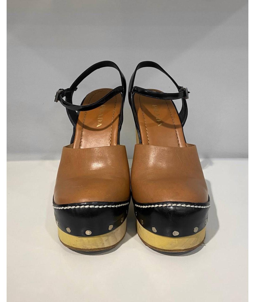 PRADA Коричневые кожаные сабо, фото 2