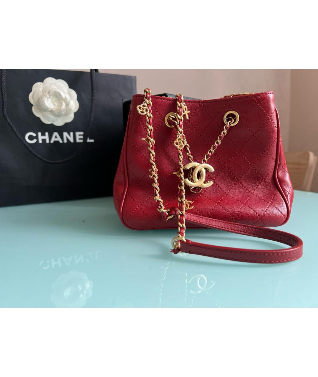 CHANEL Бордовая кожаная сумка через плечо, фото 1