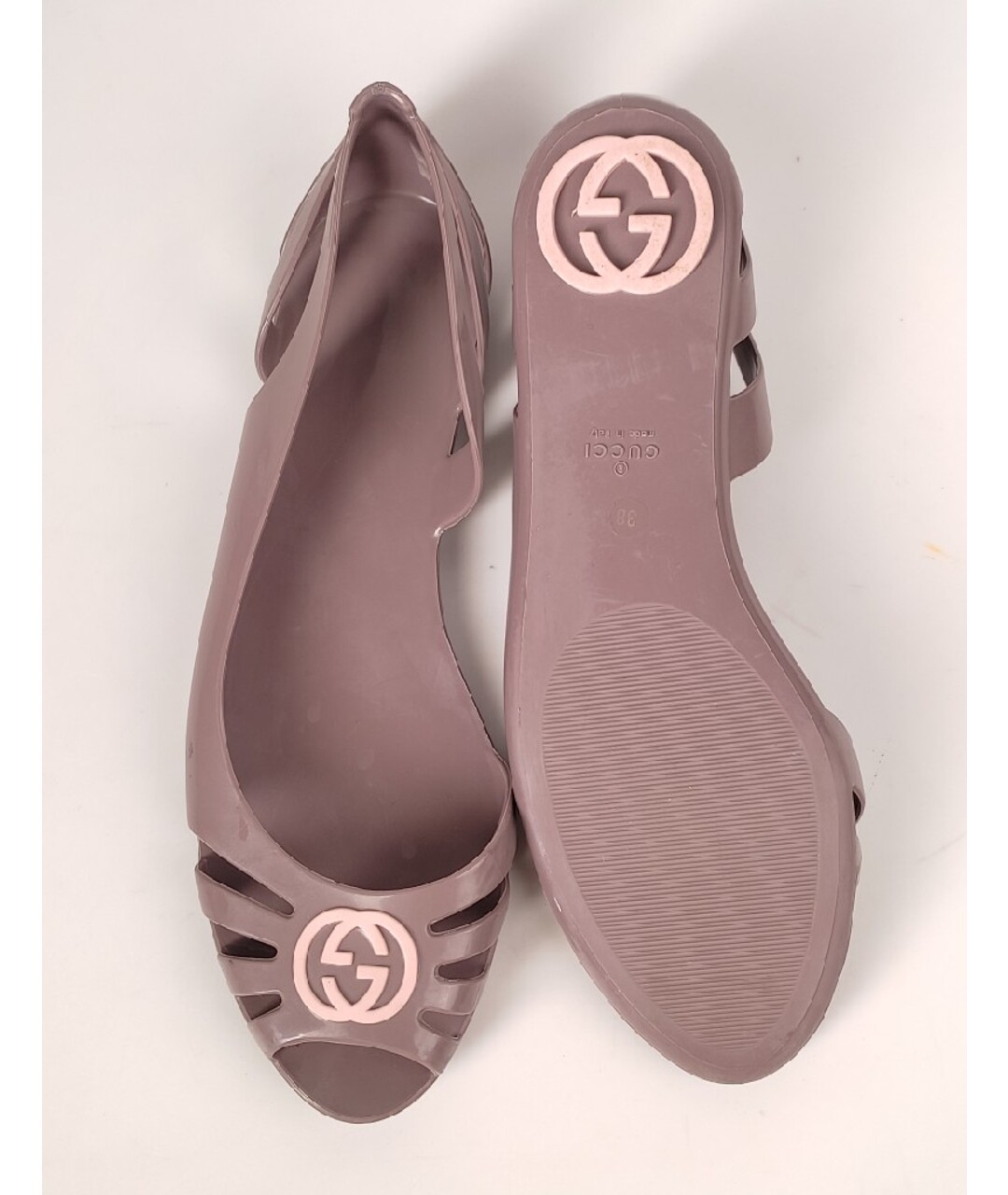 GUCCI Бежевые резиновые балетки, фото 5